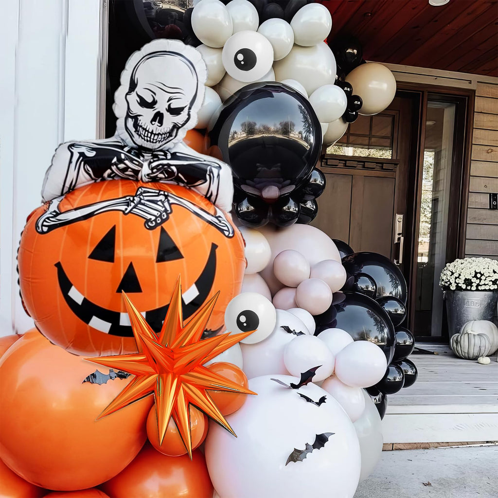 Adorely Halloween Balloon Arch Kit: 104 Latex & Pumpkin Foil Balloons in Black Orange Beige