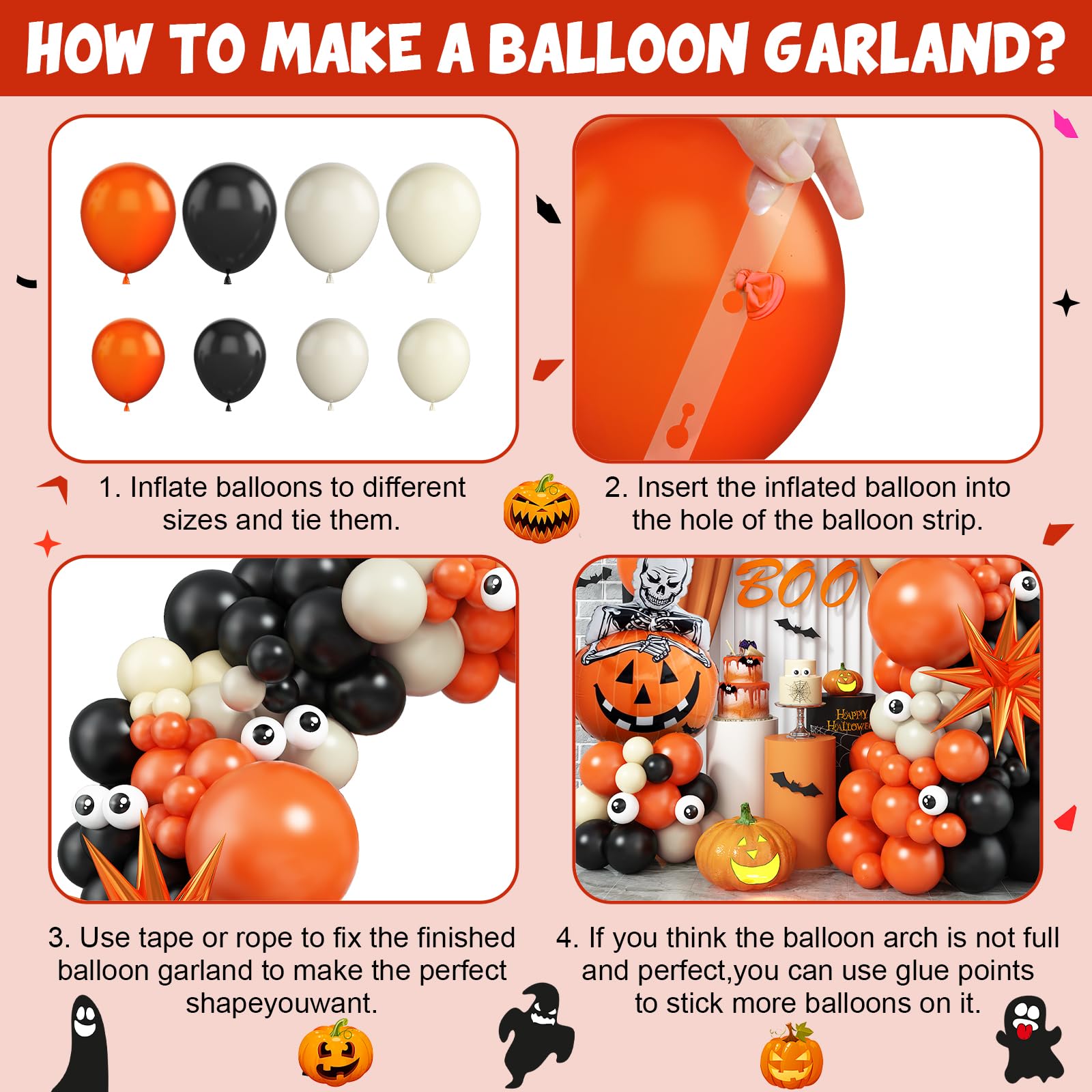 Adorely Halloween Balloon Arch Kit: 104 Latex & Pumpkin Foil Balloons in Black Orange Beige