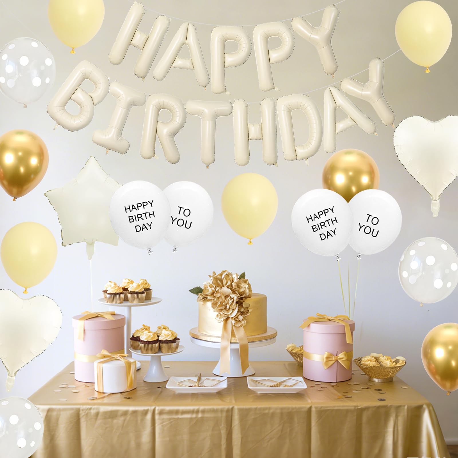Adorely Pastel Yellow Birthday Balloon Set – 25 Count with Heart & Star Foil Balloons