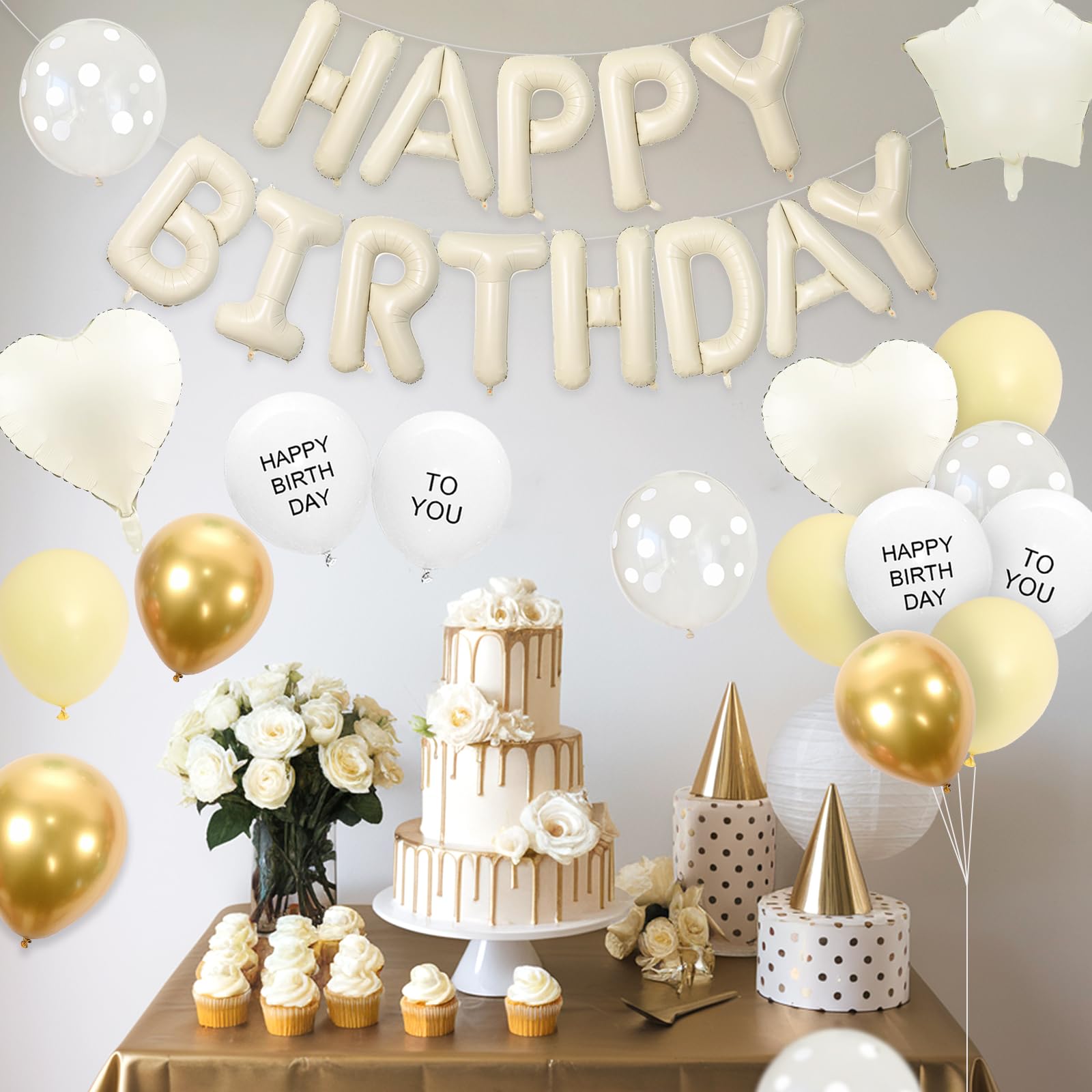 Adorely Pastel Yellow Birthday Balloon Set – 25 Count with Heart & Star Foil Balloons