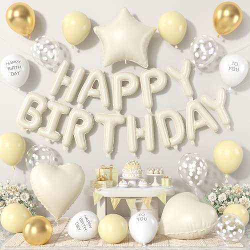 Adorely Pastel Yellow Birthday Balloon Set – 25 Count with Heart & Star Foil Balloons