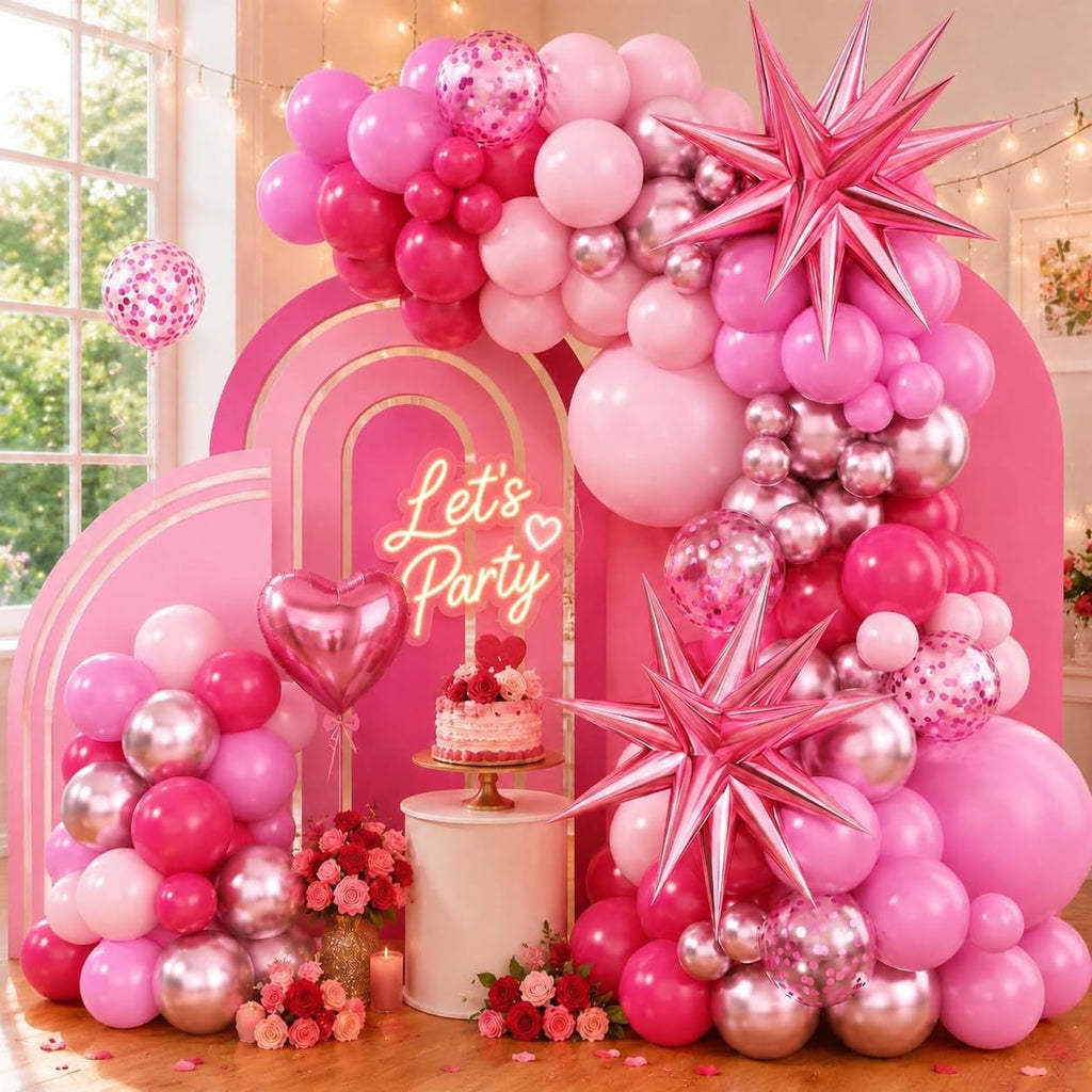Adorely Pink Balloon Arch Kit – 94-Piece Pastel & Metallic Balloon Garland with Star Foils for Birthday Baby Shower Decorations