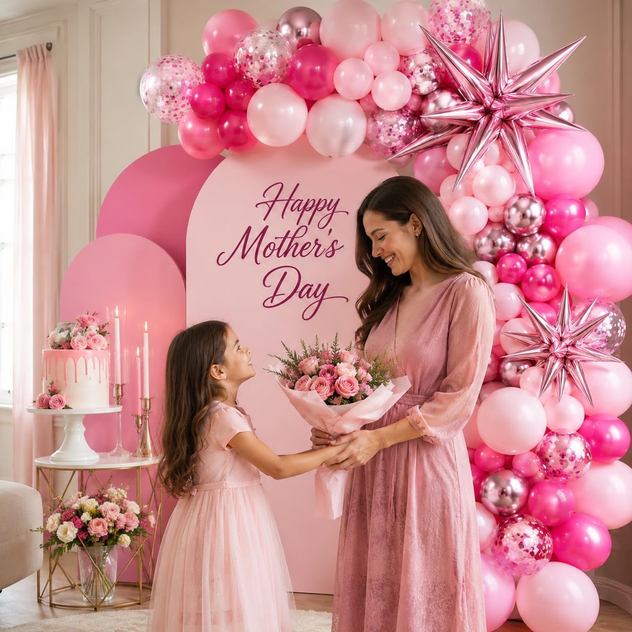 Adorely Pink Balloon Arch Kit – 94-Piece Pastel & Metallic Balloon Garland with Star Foils for Birthday Baby Shower Decorations