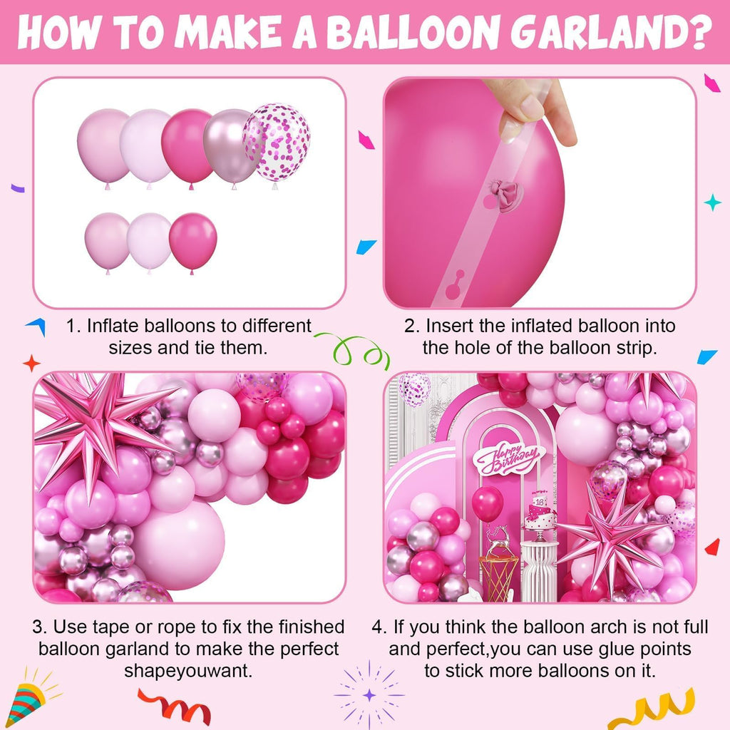 Adorely Pink Balloon Arch Kit – 94-Piece Pastel & Metallic Balloon Garland with Star Foils for Birthday Baby Shower Decorations
