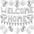 Adorely Silver Welcome Home Balloon Set with Foil Banner, Heart Balloons & Confetti – Housewarming Party Supplies