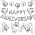 Adorely Silver & White Anniversary Balloon Set – 14-Piece Foil & Latex Decor with HAPPY ANNIVERSARY Banner