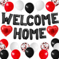 Adorely Welcome Home Balloon Set Black Red – 16in Foil Banner with Confetti & Heart Balloons for Housewarming Baby Shower