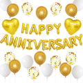 Adorely White Gold Anniversary Balloon Set - Foil Happy Anniversary Banner, Heart Balloons, Confetti, 14 Pieces