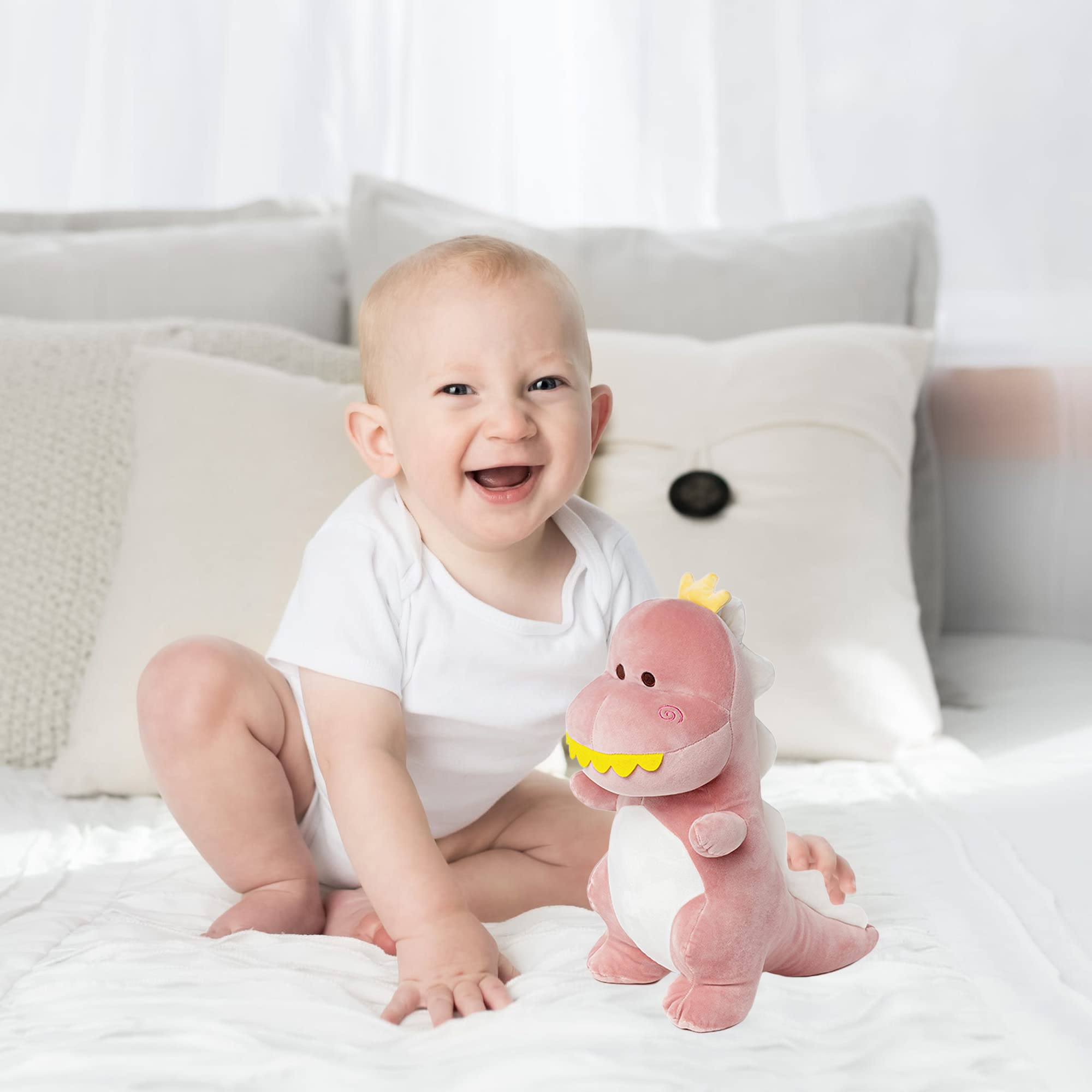 Adorlynetty 12-Inch Pink T-Rex Plush Toy - Soft Dinosaur Stuffed Animal for Kids