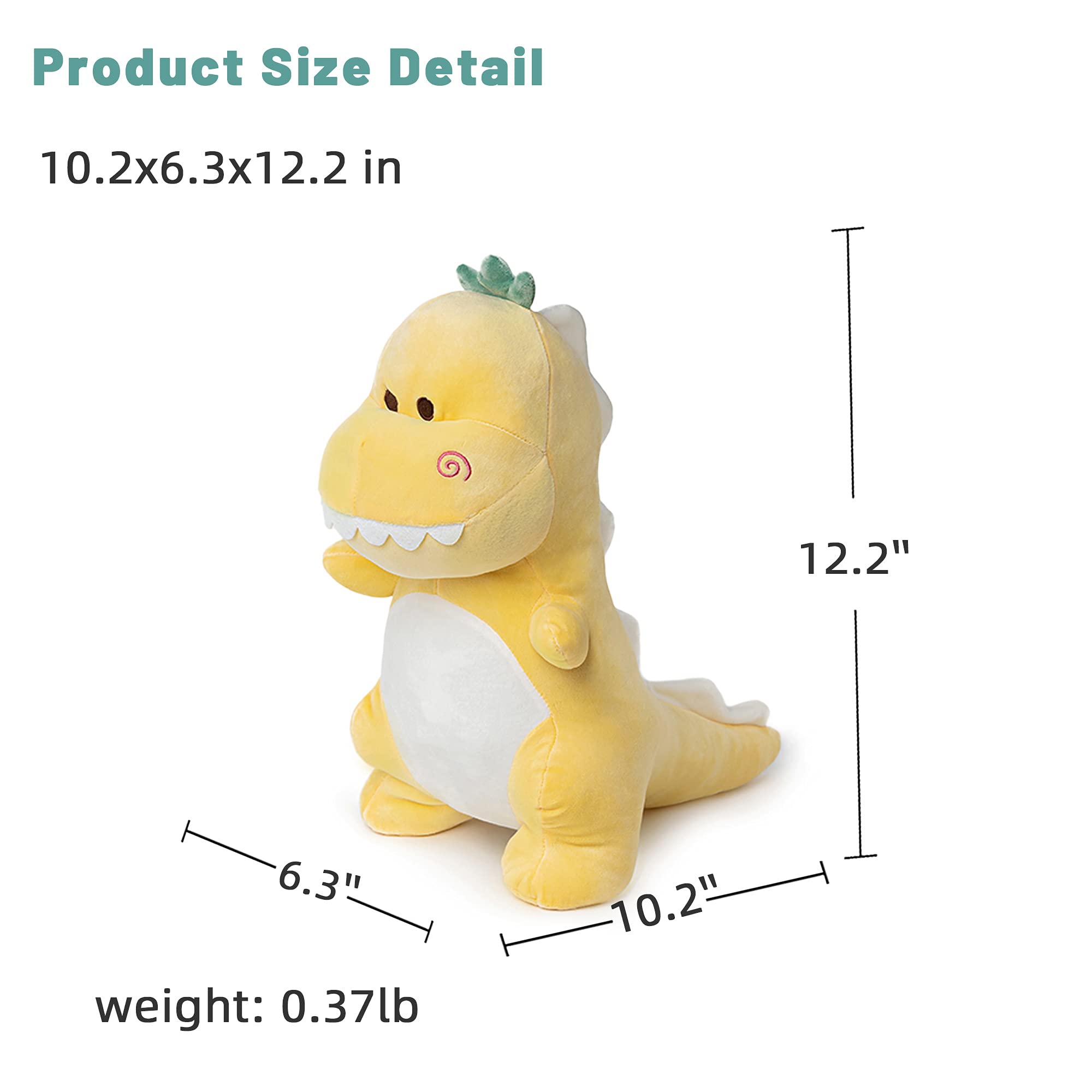 Adorlynetty 12-Inch Yellow Dinosaur Stuffed Animal - Soft Plush T-Rex Toy for Kids and Toddlers