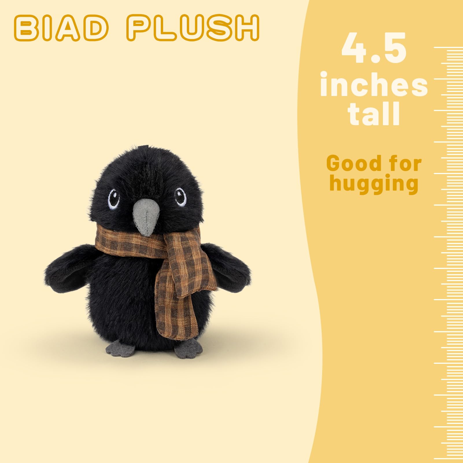 Adorlynetty Crow Plush – 4.5-Inch Soft Stuffed Bird with Shawl, Safe for Kids, Keychain Pendant