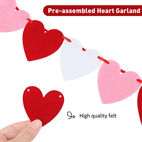 ADXCO 5-Pack Felt Heart Garland – Pre-Assembled Valentine's Day Decor with 60 Red, White, and Pink Hearts