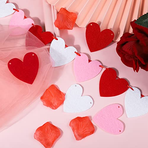 ADXCO 5-Pack Felt Heart Garland – Pre-Assembled Valentine's Day Decor with 60 Red, White, and Pink Hearts