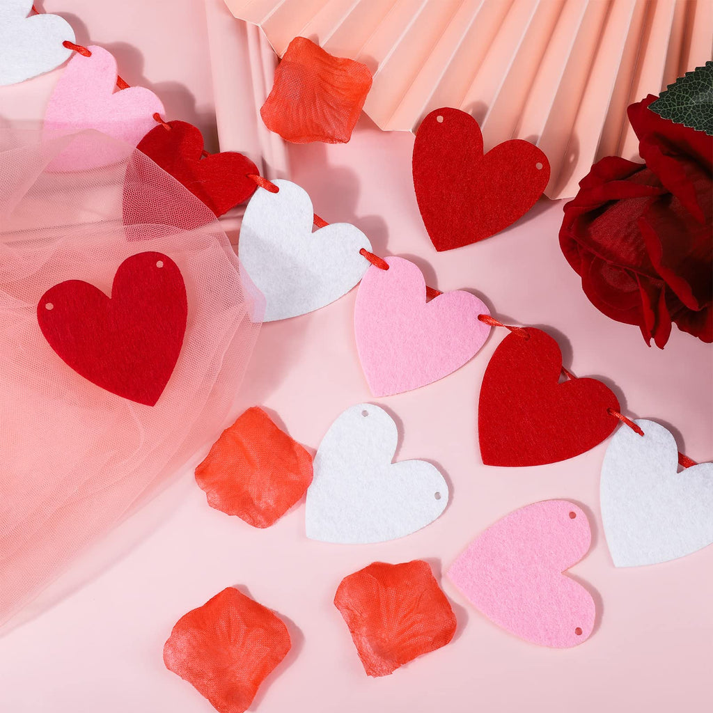 ADXCO 5-Pack Felt Heart Garland – Pre-Assembled Valentine's Day Decor with 60 Red, White, and Pink Hearts