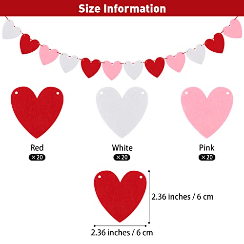 ADXCO 5-Pack Felt Heart Garland – Pre-Assembled Valentine's Day Decor with 60 Red, White, and Pink Hearts