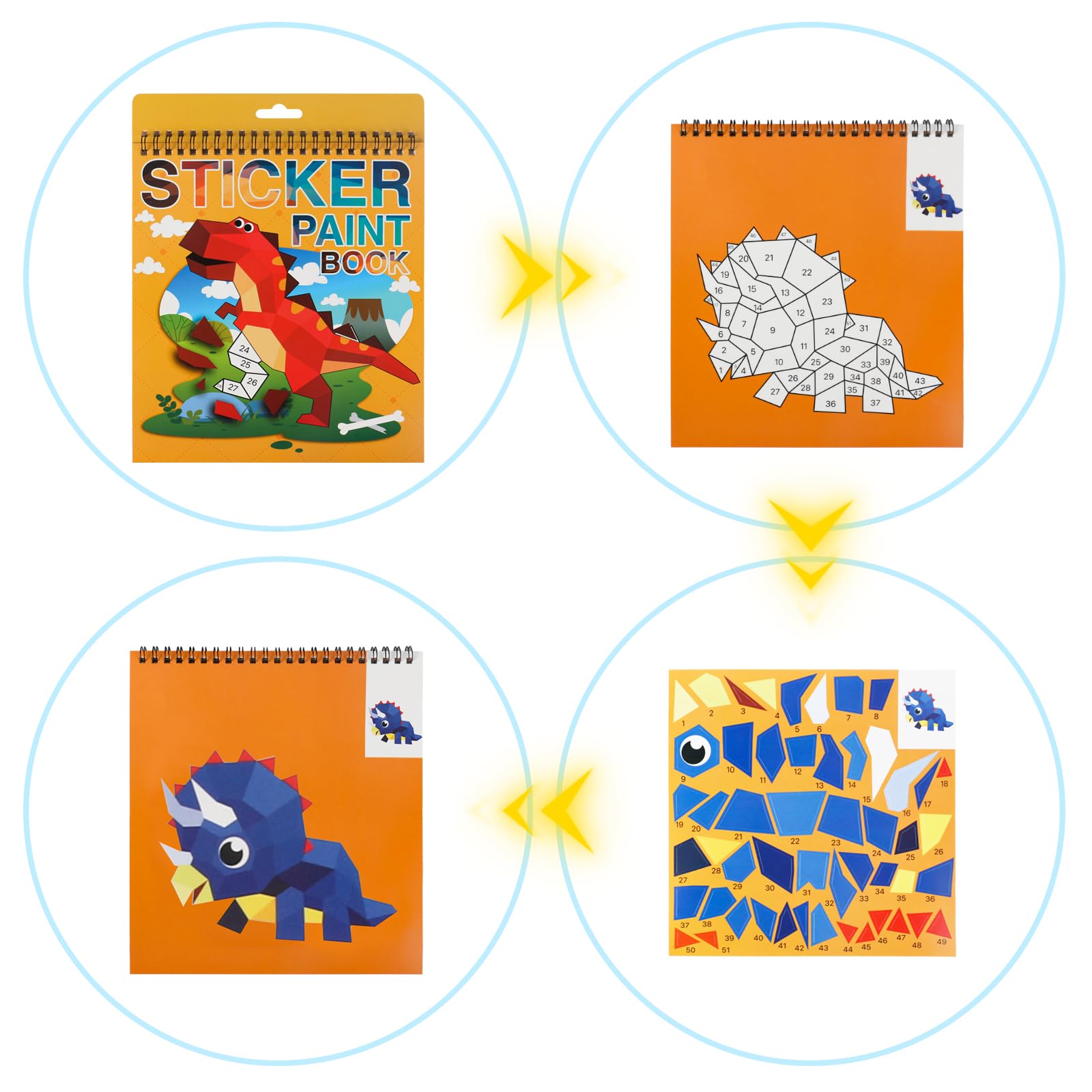 AEAHALY Paint by Sticker Books for Kids Ages 4-8 – Reusable Sticker Set with Dinosaur, Ocean, Animal, Ice Cream, and Donut Themes (3-Pack)