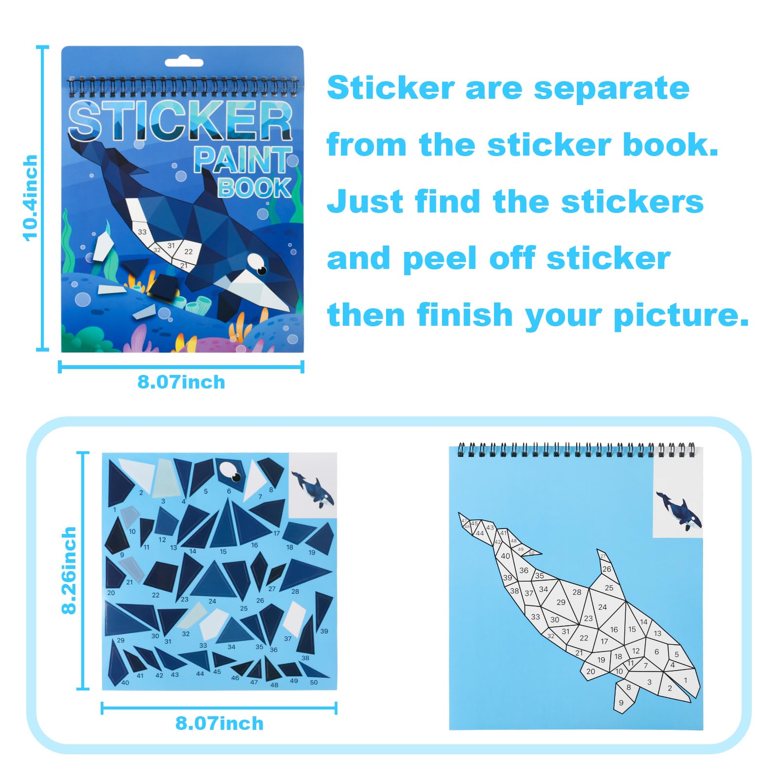 AEAHALY Paint by Sticker Books for Kids Ages 4-8 – Reusable Sticker Set with Dinosaur, Ocean, Animal, Ice Cream, and Donut Themes (3-Pack)