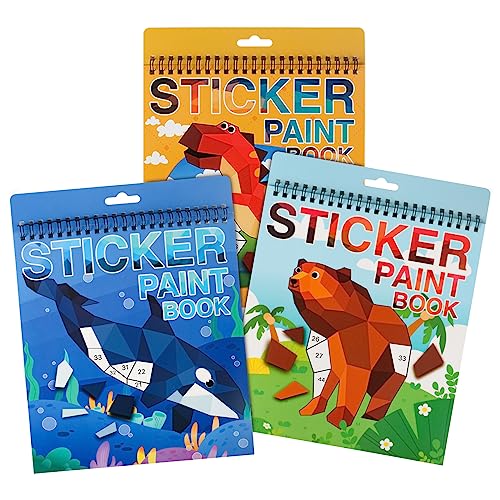 AEAHALY Paint by Sticker Books for Kids Ages 4-8 – Reusable Sticker Set with Dinosaur, Ocean, Animal, Ice Cream, and Donut Themes (3-Pack)