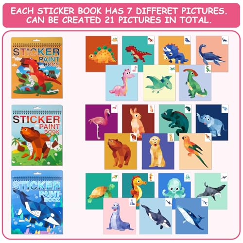AEAHALY Paint by Sticker Books for Kids Ages 4-8 – Reusable Sticker Set with Dinosaur, Ocean, Animal, Ice Cream, and Donut Themes (3-Pack)