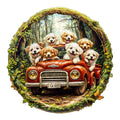 Aeekdook Round Wooden Jigsaw Puzzle: 100-Piece Dog Scene with Unique Animal Shapes, 8.5x8.5 Inches