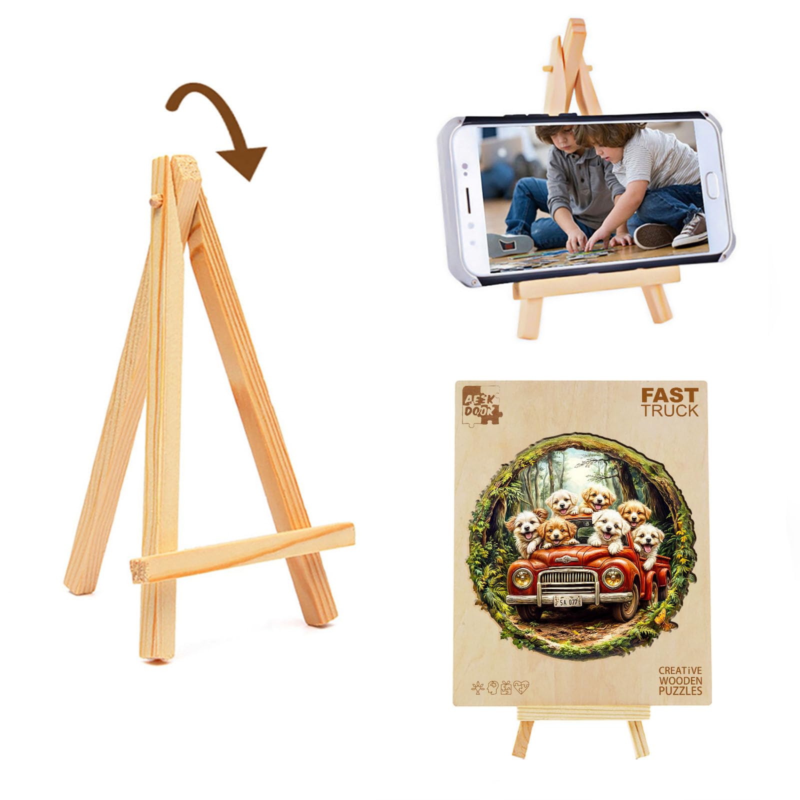 Aeekdook Round Wooden Jigsaw Puzzle: 100-Piece Dog Scene with Unique Animal Shapes, 8.5x8.5 Inches