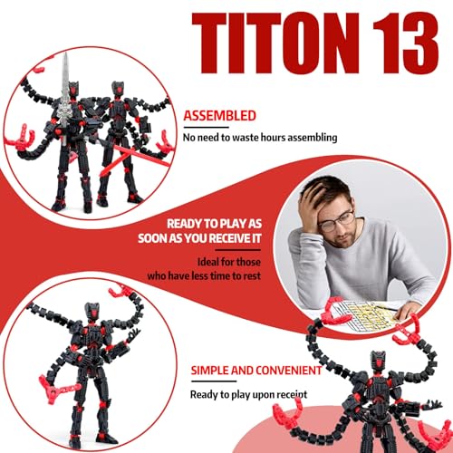 Aesinos T13 Action Figure – 3D Printed Multi-Jointed Nova 13 Robot, 5.5 Inch Black Purple, Fully Assembled with Accessories