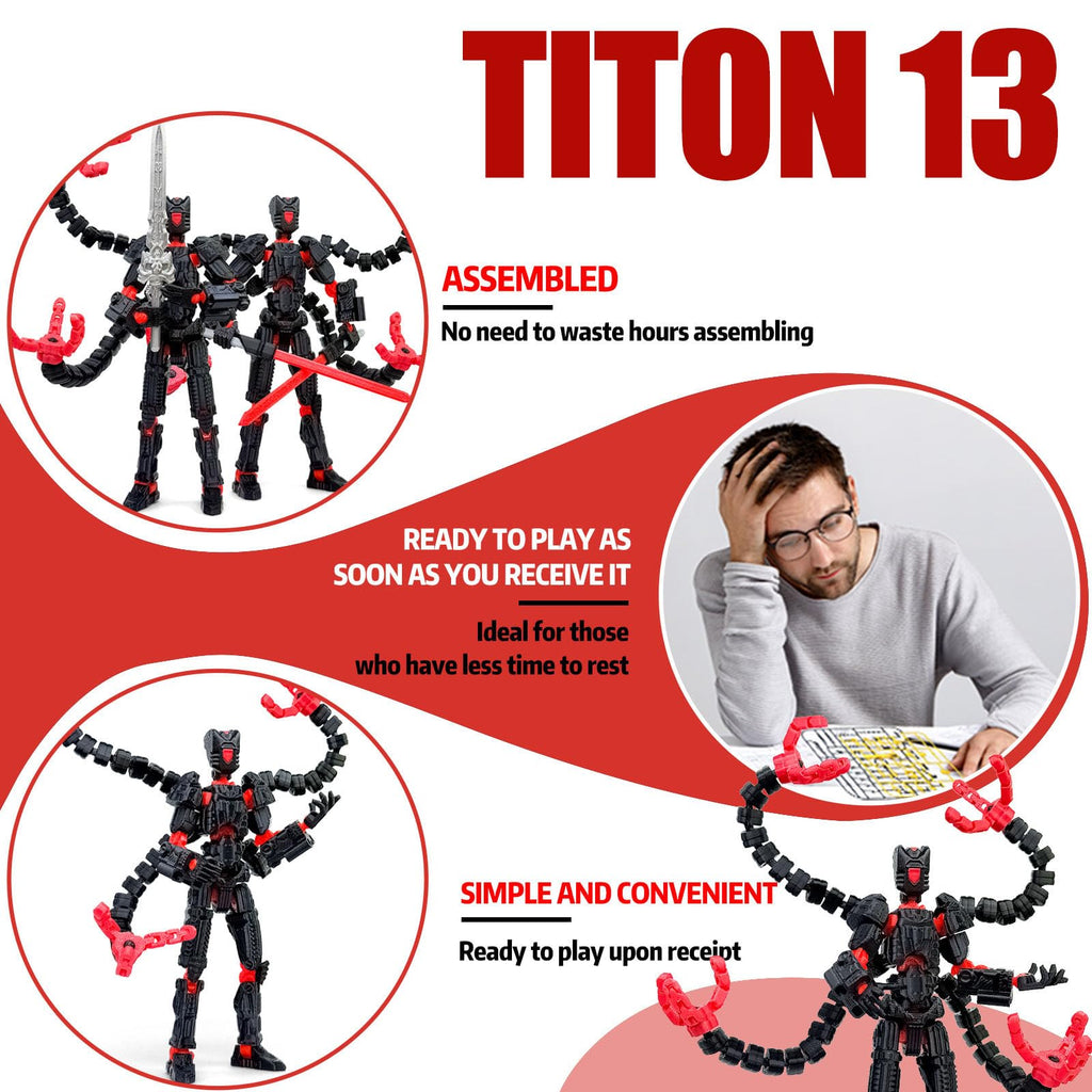 Aesinos T13 Action Figure – 3D Printed Multi-Jointed Nova 13 Robot, 5.5 Inch Black Purple, Fully Assembled with Accessories