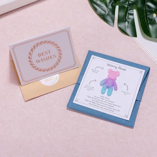 Aesnefe Pocket Bear Hug - Anxiety Relief Gift with Uplifting Card - Pink Blue Mini Worry Bear for Stress Relief