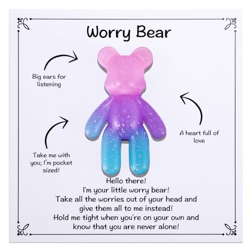 Aesnefe Pocket Bear Hug - Anxiety Relief Gift with Uplifting Card - Pink Blue Mini Worry Bear for Stress Relief