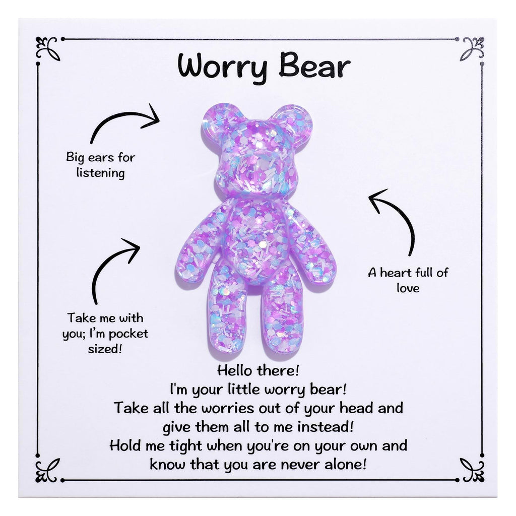 Aesnefe Pocket Bear Hug - Purple Worry Bear for Anxiety Relief with Encouraging Card
