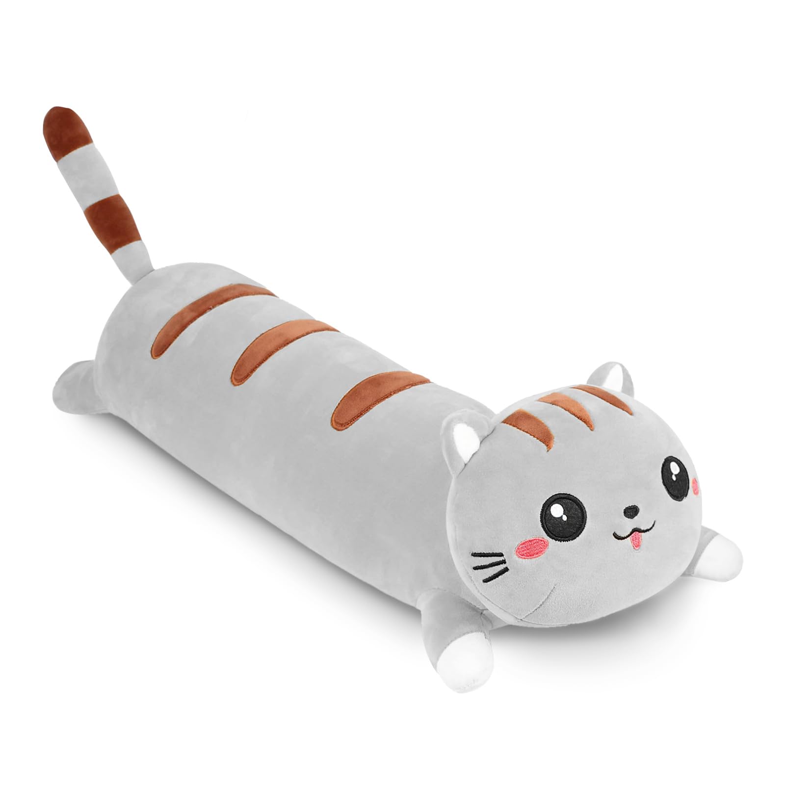 AFAN 19.6 Inch Long Cat Plush Pillow – Soft Cute Kawaii Stuffed Animal Body Pillow for Bed, Sofa, or Gift (Grey)