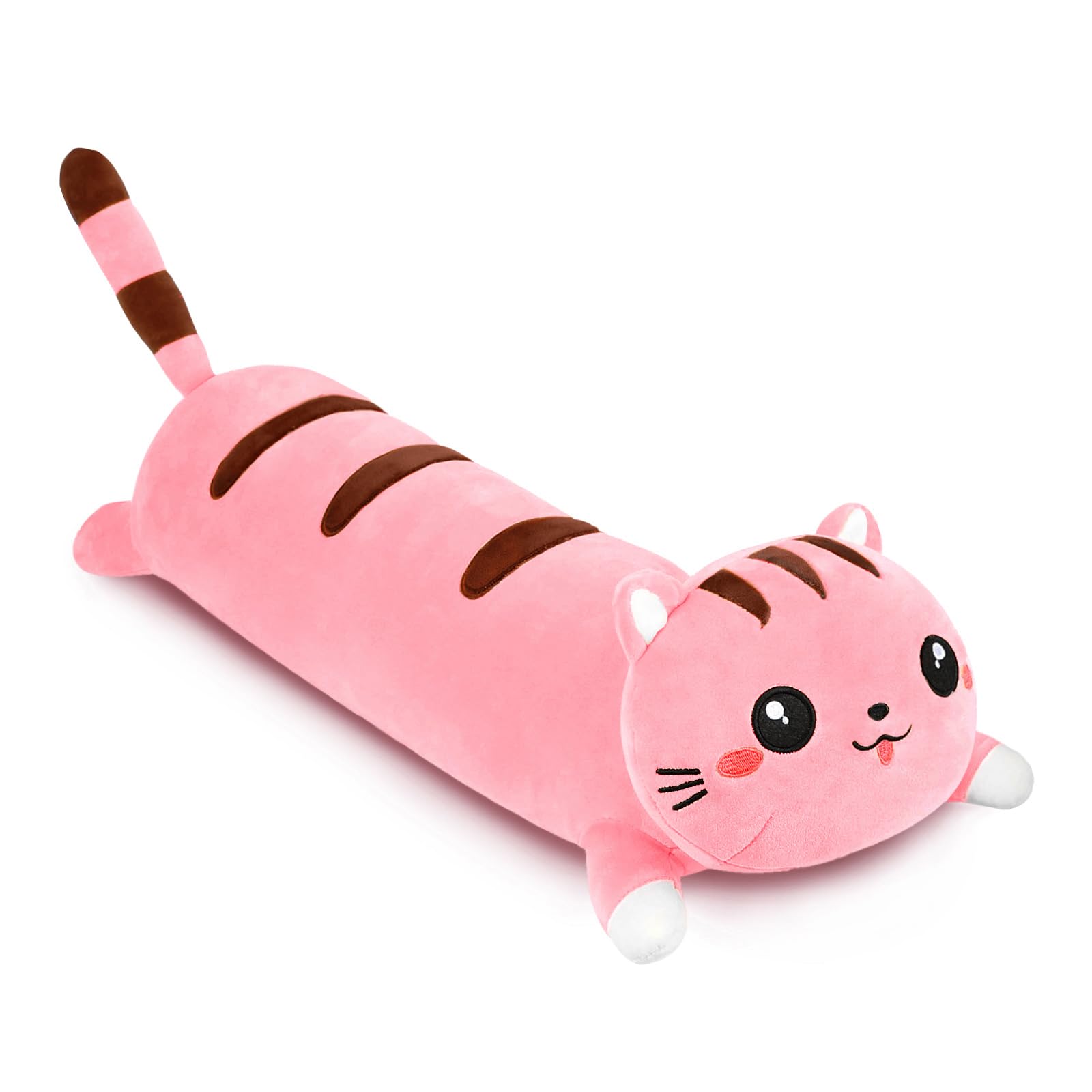 AFAN Long Cat Plush Pillow 19.6 Inch – Soft Kawaii Stuffed Animal, Cute Pink Body Pillow for Cuddling