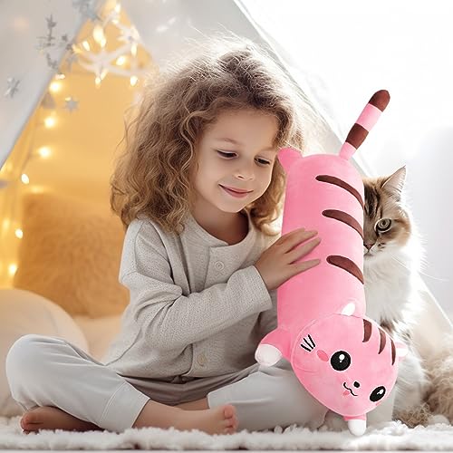 AFAN Long Cat Plush Pillow 19.6 Inch – Soft Kawaii Stuffed Animal, Cute Pink Body Pillow for Cuddling