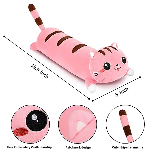 AFAN Long Cat Plush Pillow 19.6 Inch – Soft Kawaii Stuffed Animal, Cute Pink Body Pillow for Cuddling