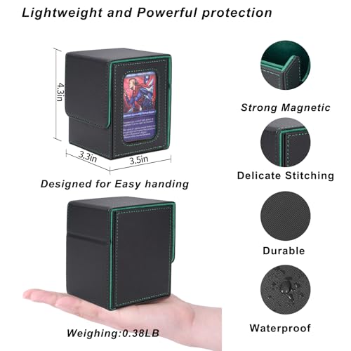 AFIING Commander Deck Box – Holds 100 Double-Sleeved Cards with Side Window and Dice Bag