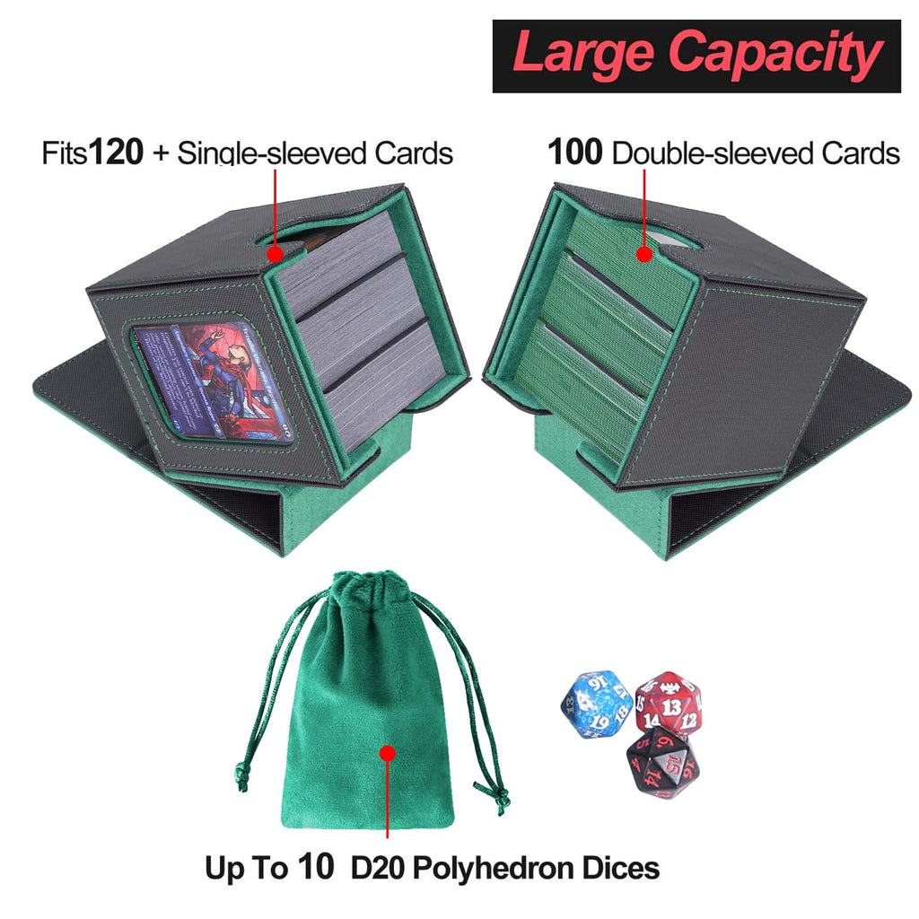 AFIING Commander Deck Box – Holds 100 Double-Sleeved Cards with Side Window and Dice Bag