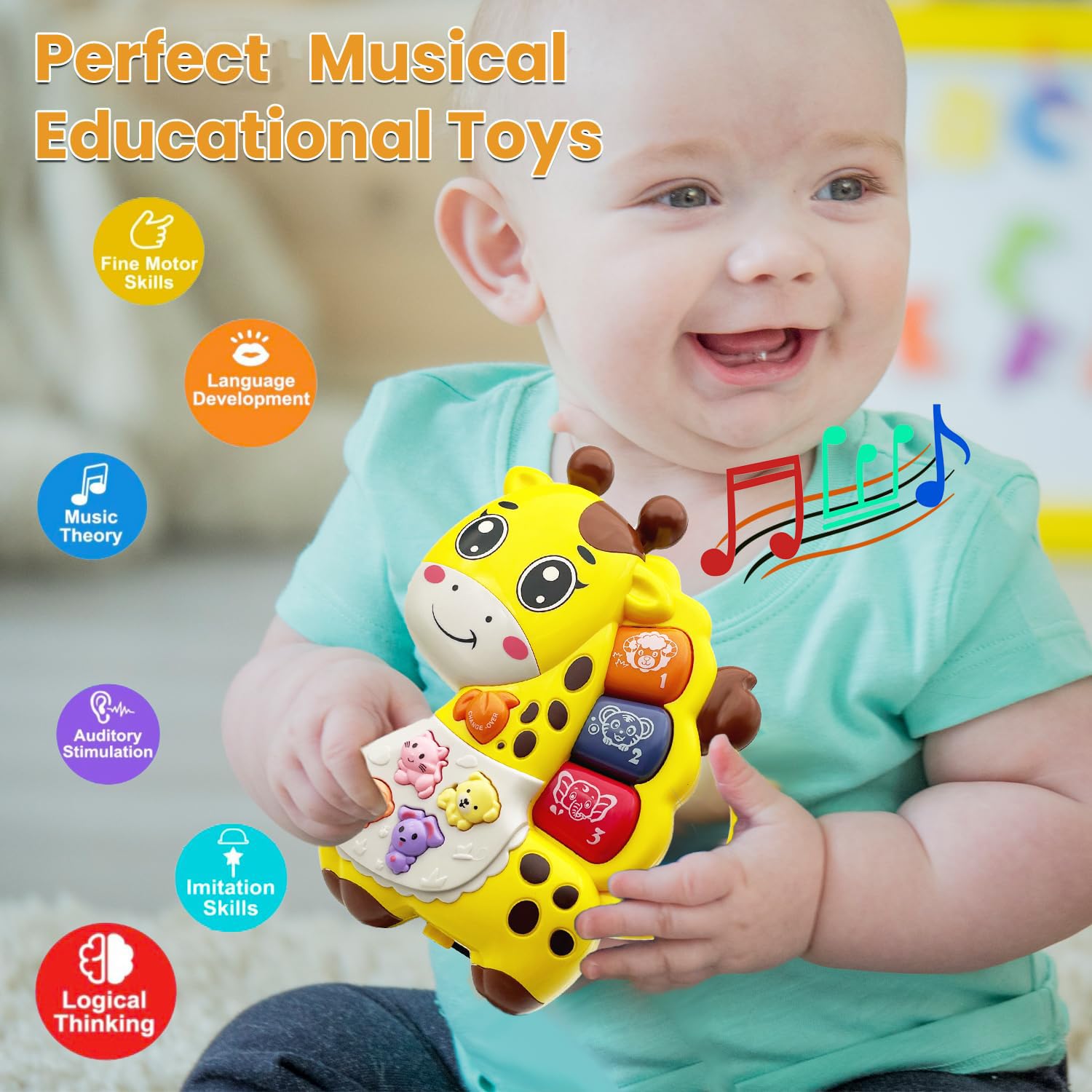AFKSTL Baby Piano Toy for 6-12 Months - Light Up Musical Toy with 3 Modes, Giraffe Design