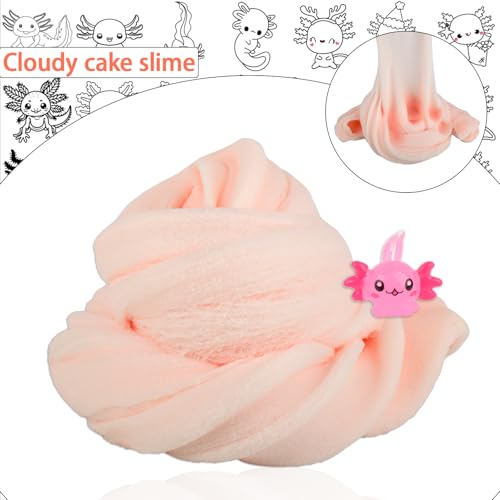 Afofall Axolotl Cloud Slime - 8 oz Pre-Made Scented Slime with Resin Charm & Add-Ins