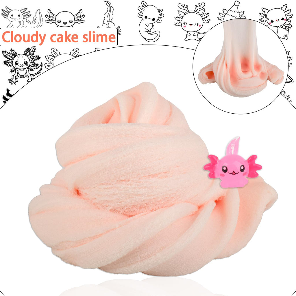 Afofall Axolotl Cloud Slime - 8 oz Pre-Made Scented Slime with Resin Charm & Add-Ins