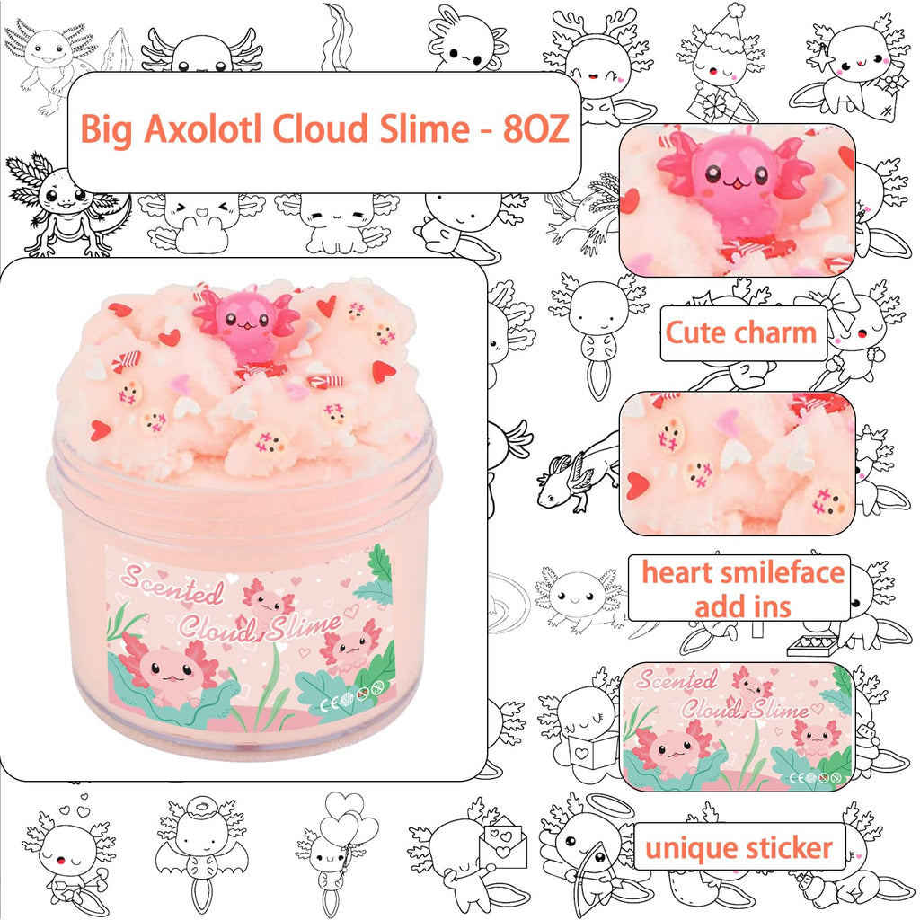 Afofall Axolotl Cloud Slime - 8 oz Pre-Made Scented Slime with Resin Charm & Add-Ins