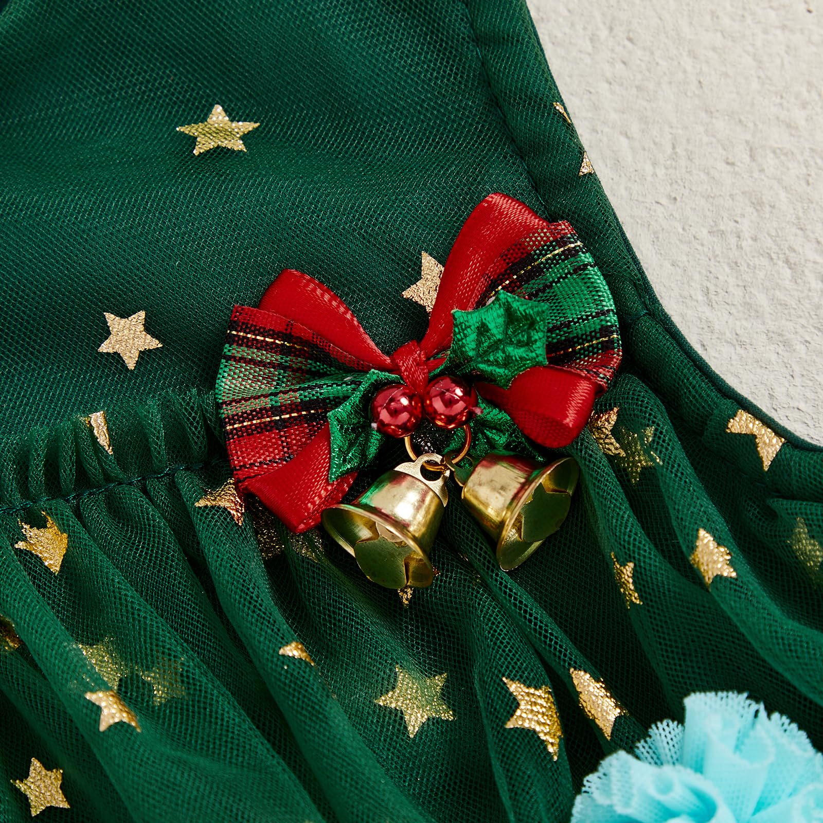 Afunbaby Toddler Girl Christmas Dress with Sequin Pompom Tulle Tutu and Jingle Bell