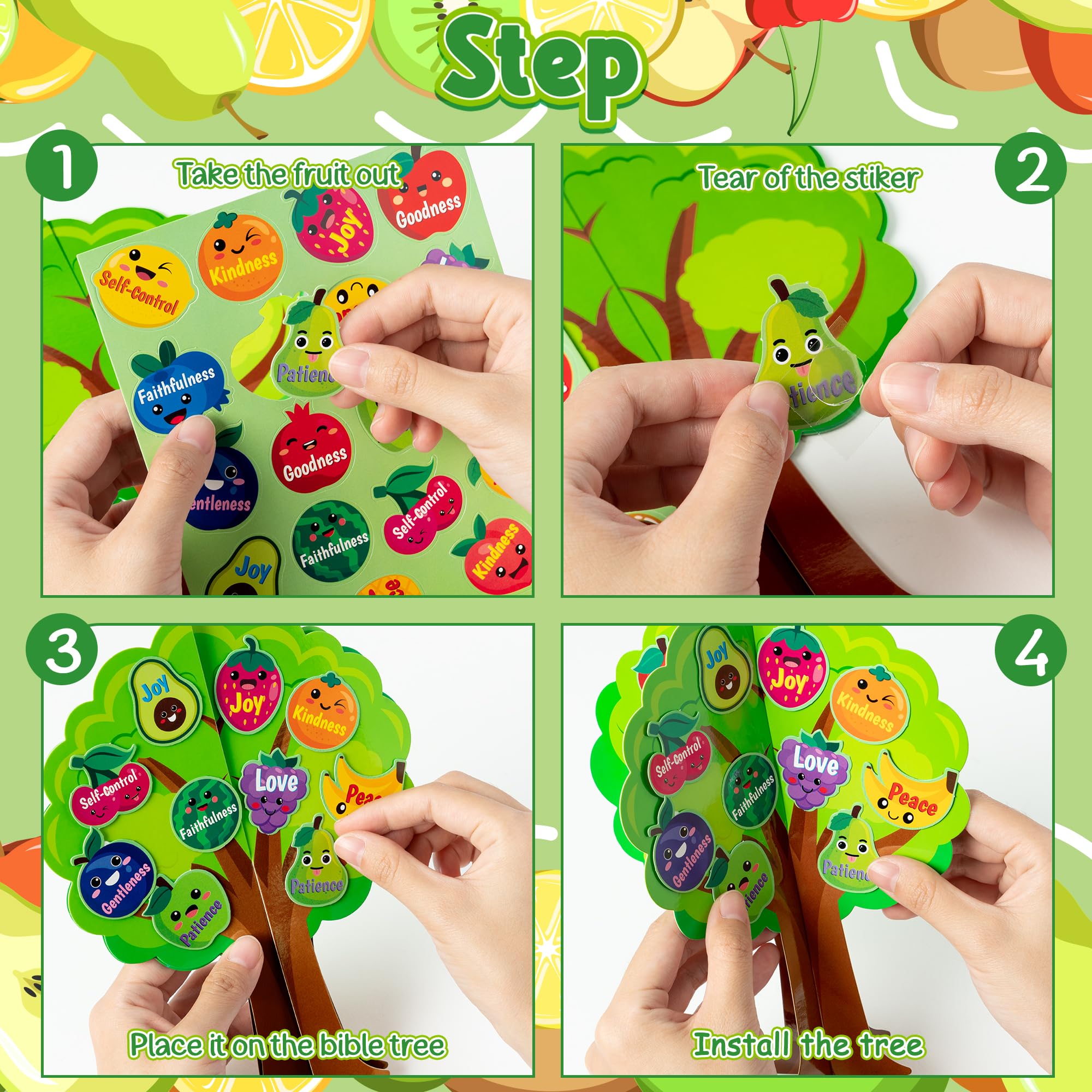 Aginc Berry 16-Piece Fruit Bible Trees DIY Craft Kit for Kids - Christian Religious Sunday School Activity