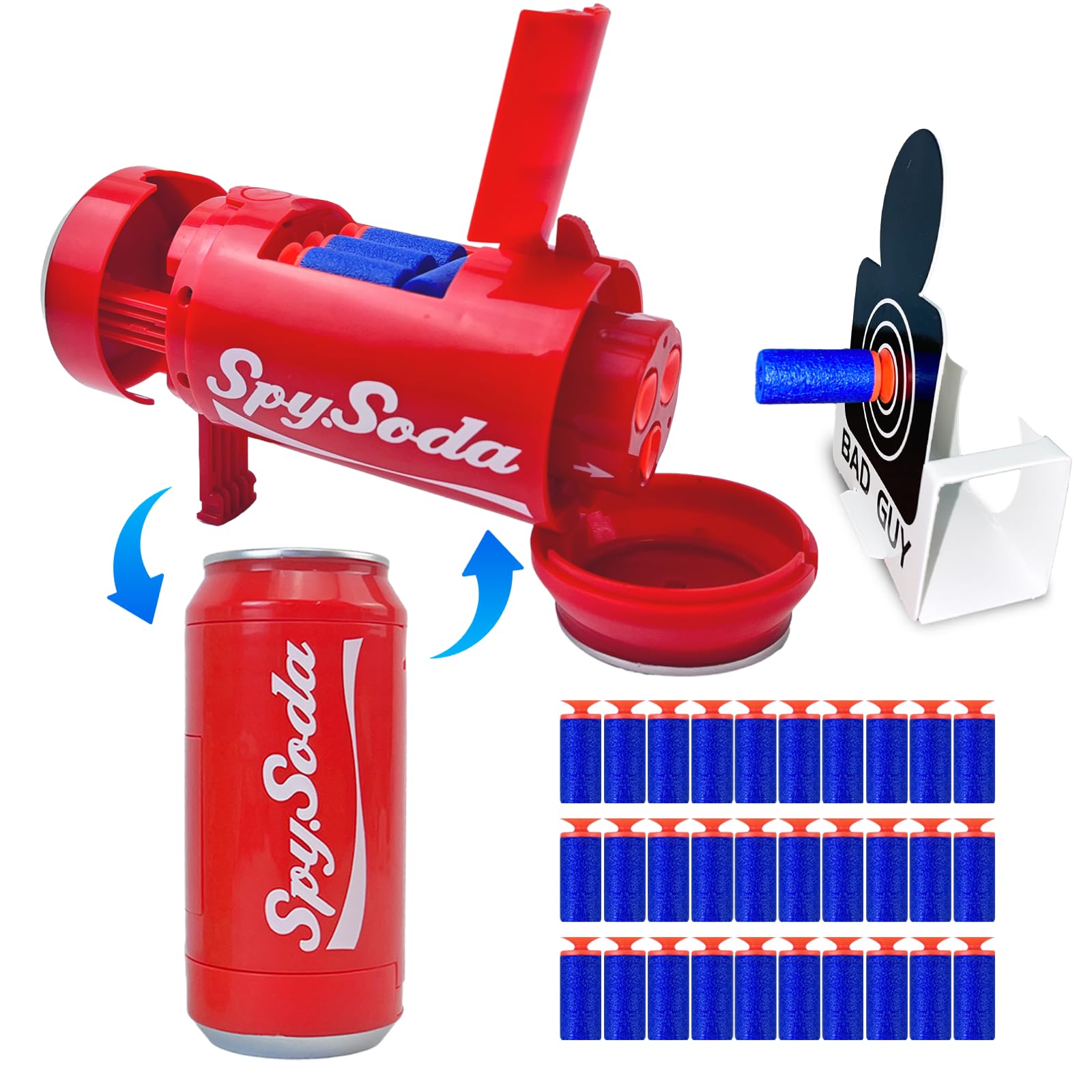 AGM MASTECH Transforming Soda Can Dart Blaster – Novelty Foam Dart Launcher with 30 Darts & 3 Targets, Ages 15+