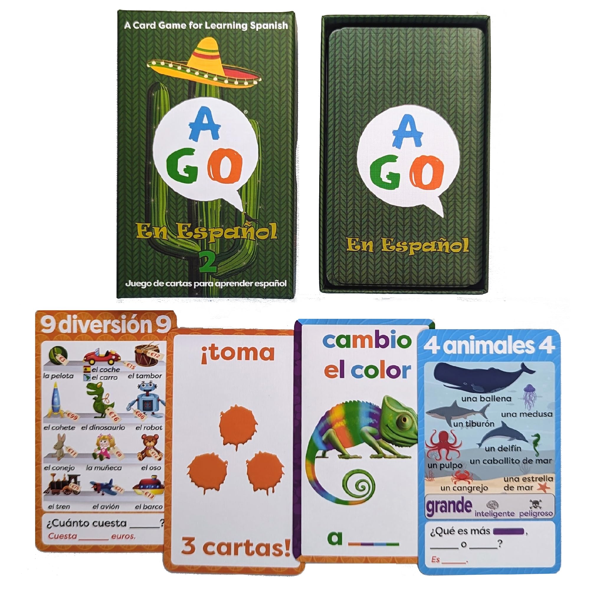 AGO en Español 2 Deluxe Edition: Spanish Learning Card Game with 36 Illustrated Questions – Boost Vocabulary & Grammar Through Conversation