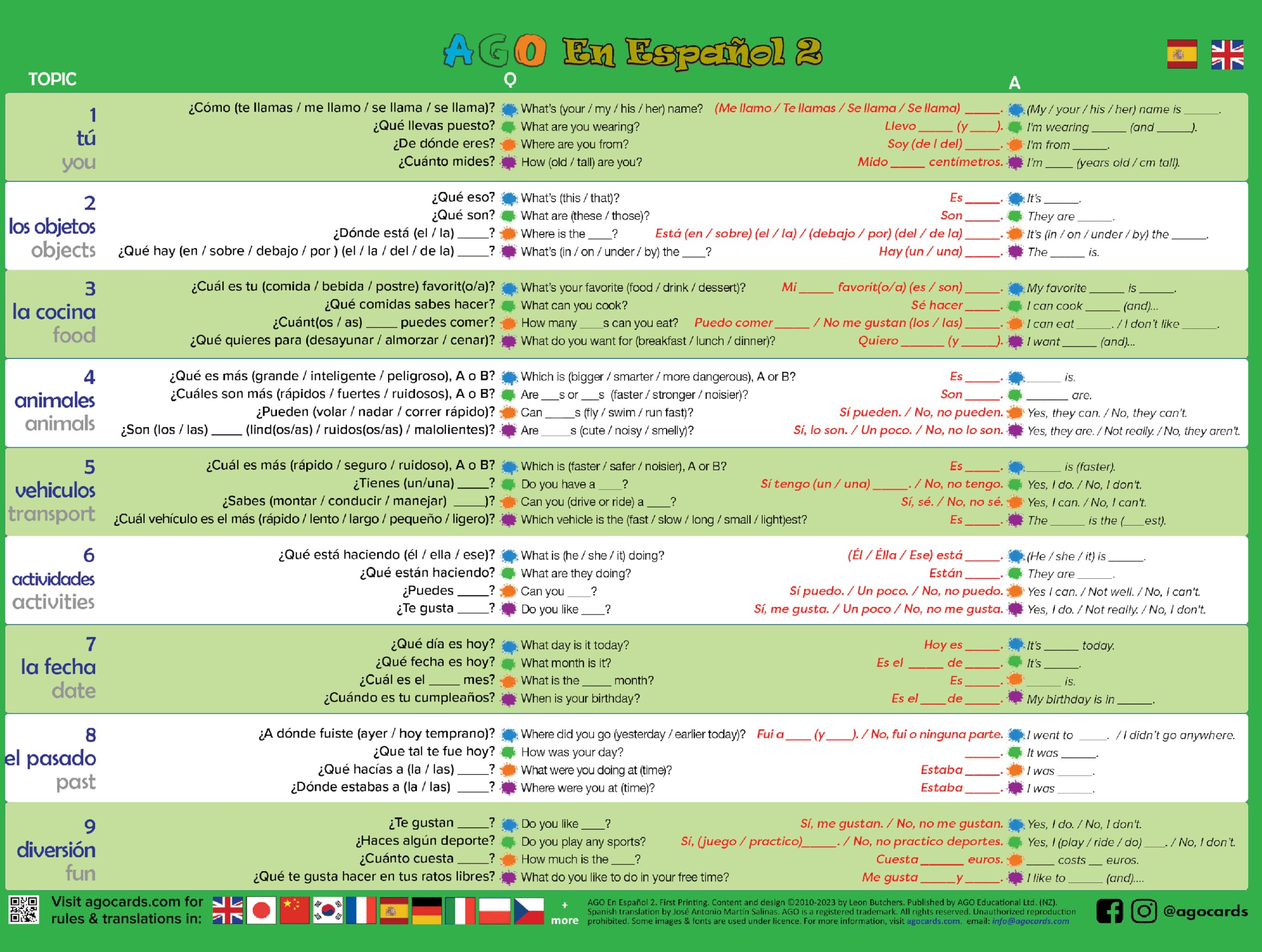 AGO en Español 2 Deluxe Edition: Spanish Learning Card Game with 36 Illustrated Questions – Boost Vocabulary & Grammar Through Conversation