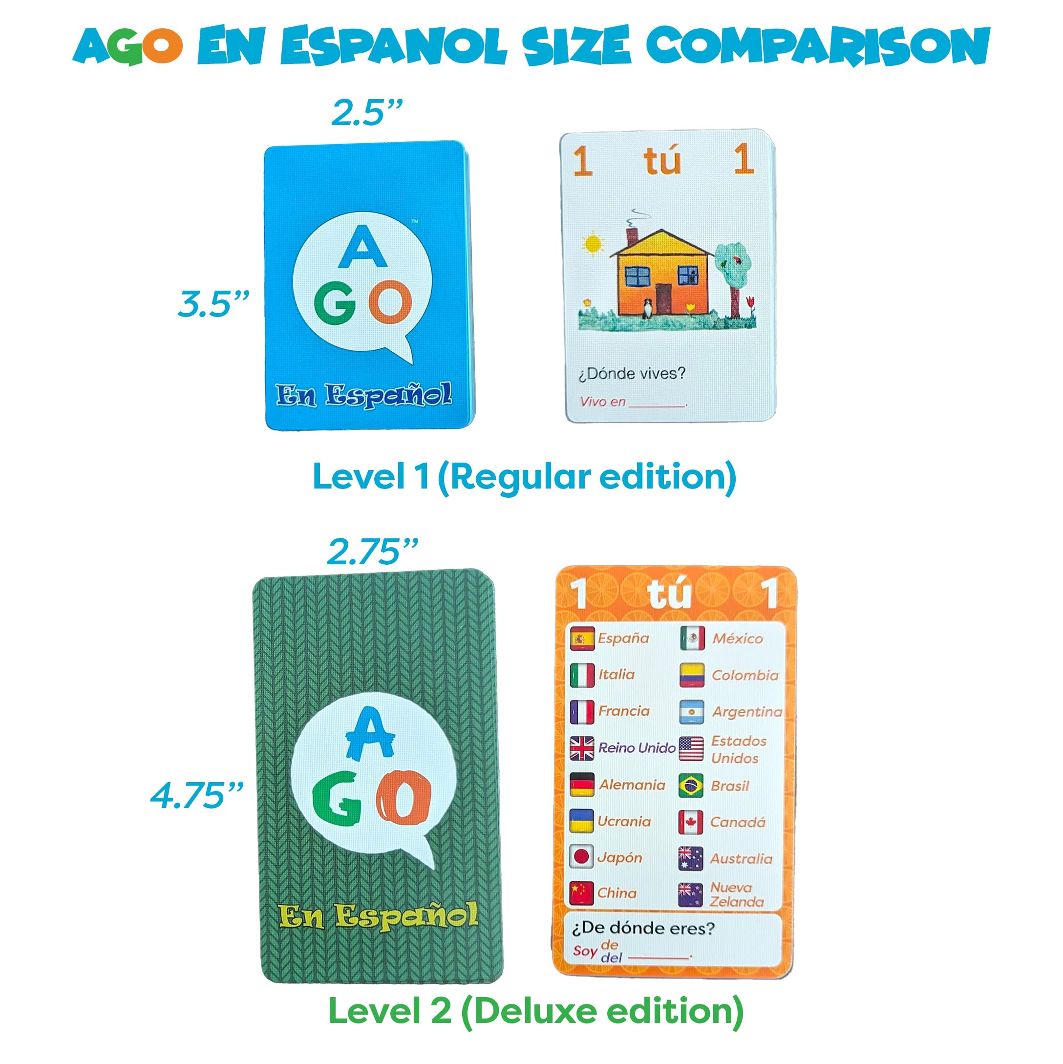 AGO en Español 2 Deluxe Edition: Spanish Learning Card Game with 36 Illustrated Questions – Boost Vocabulary & Grammar Through Conversation