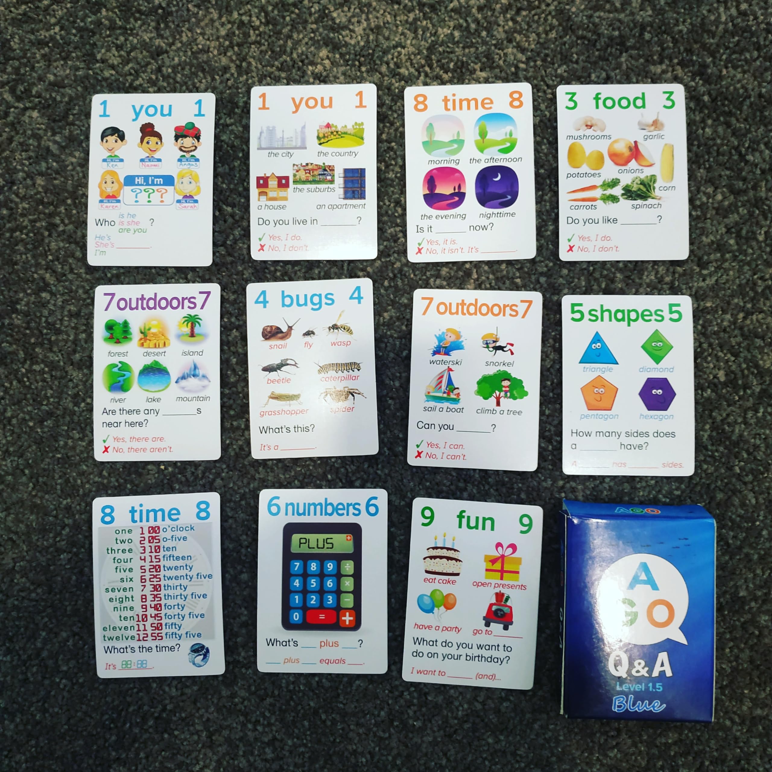 AGO Q&A Blue ESL Card Game Level 1.5 – 54 Cards for English Conversation Practice