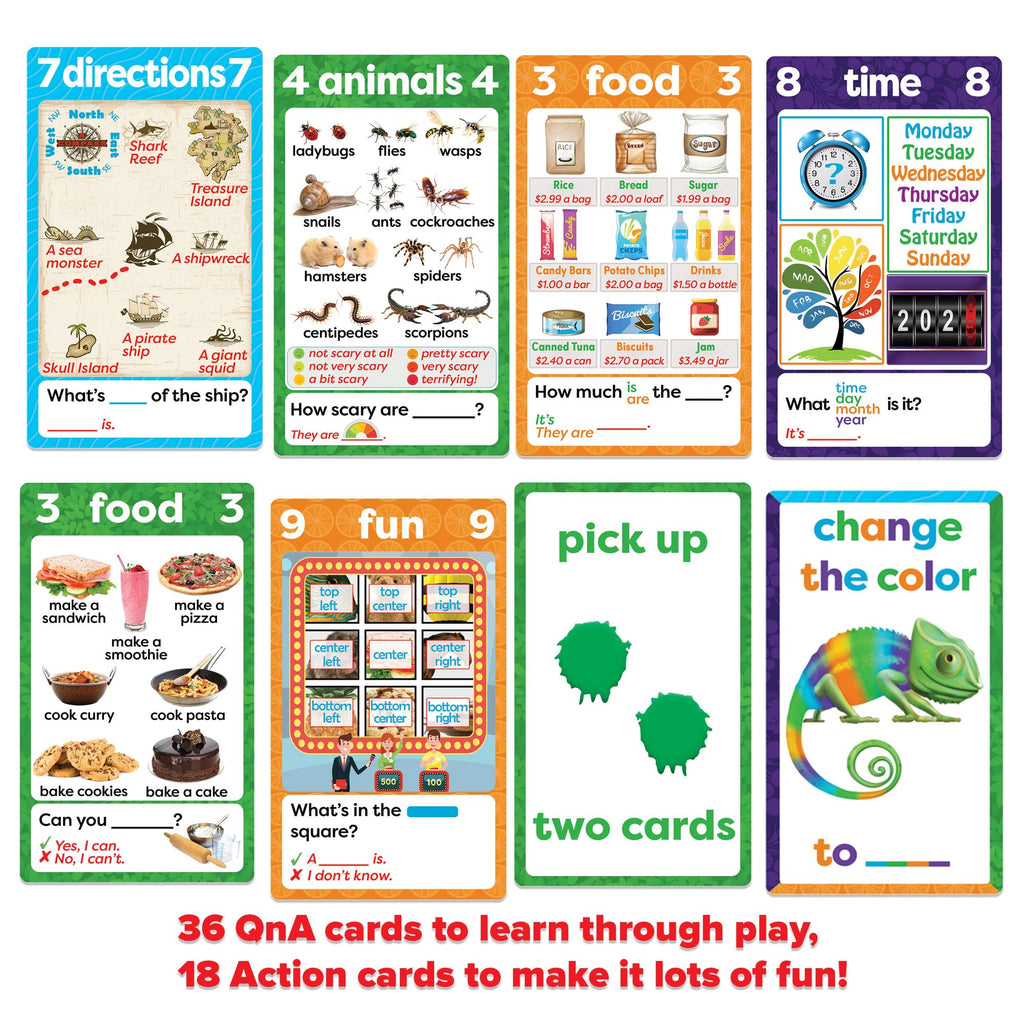 AGO QnA Yellow ESL Card Game Level 2.5 – 54 Cards for English Vocabulary, Grammar & Conversation Practice