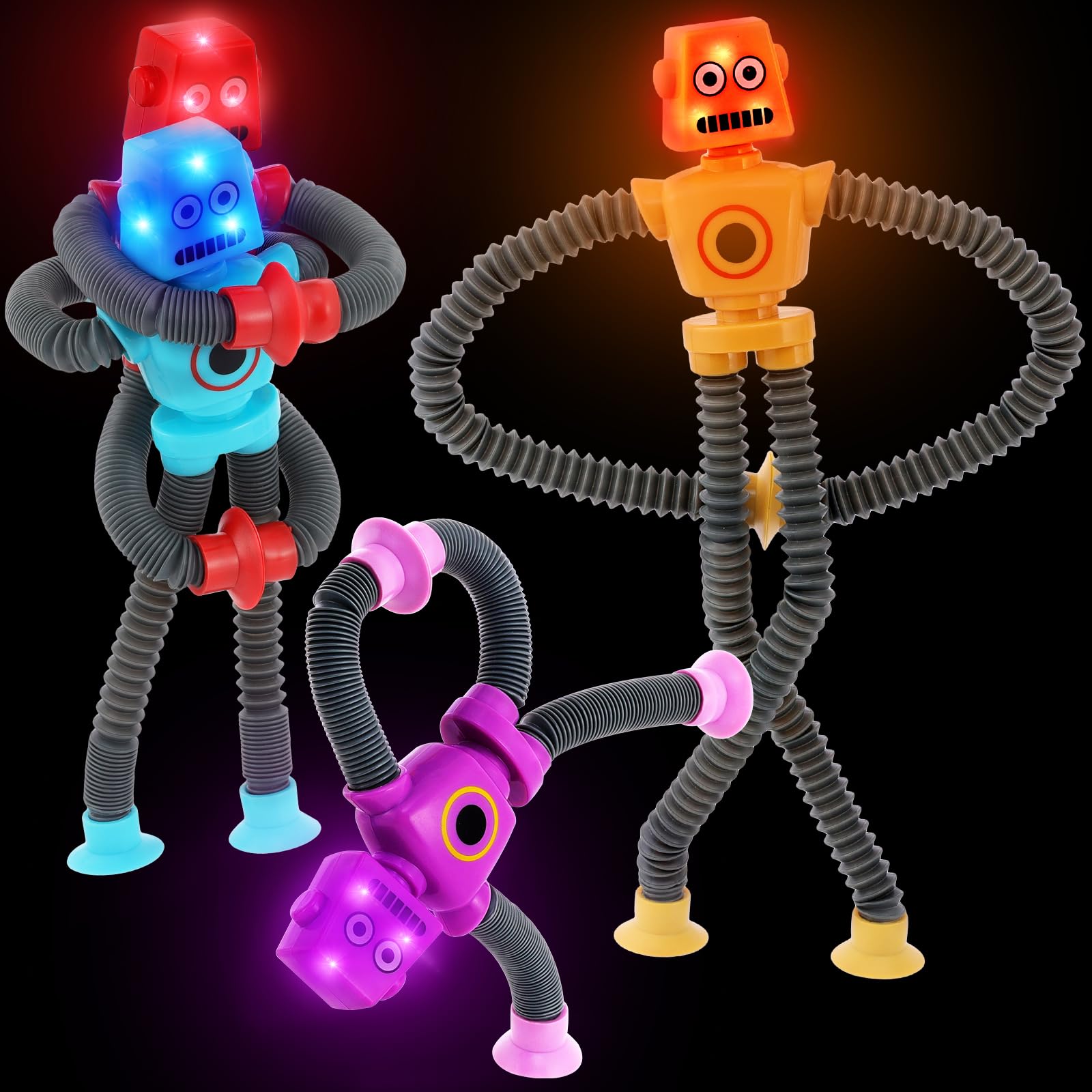 AGRASIV Robot Sensory Fidget Toys: LED Light Up Pop Tubes with Suction Cups for Kids