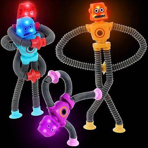 AGRASIV Robot Sensory Fidget Toys: LED Light Up Pop Tubes with Suction Cups for Kids